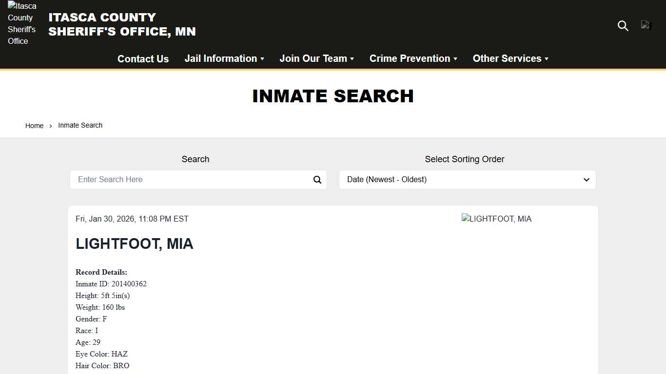 Inmate Search Itasca County Sheriff's Office (MN)